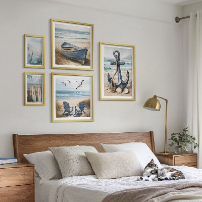 Tavelvägg med 5 tavlor Inspirationer till havsstil, havsstrand