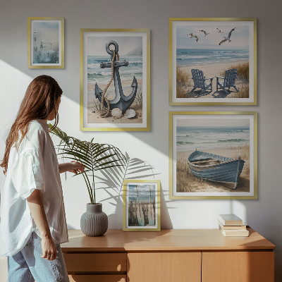 Tavelvägg med 5 tavlor Inspirationer till havsstil, havsstrand