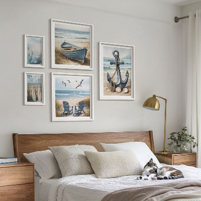 Tavelvägg med 5 tavlor Inspirationer till havsstil, havsstrand