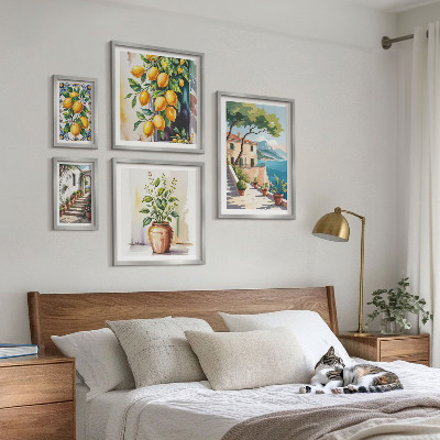 Tavelvägg med 5 tavlor Landskap med citrusträd och vegetation