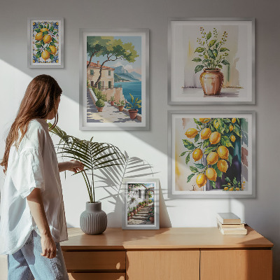 Tavelvägg med 5 tavlor Landskap med citrusträd och vegetation