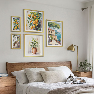 Tavelvägg med 5 tavlor Landskap med citrusträd och vegetation