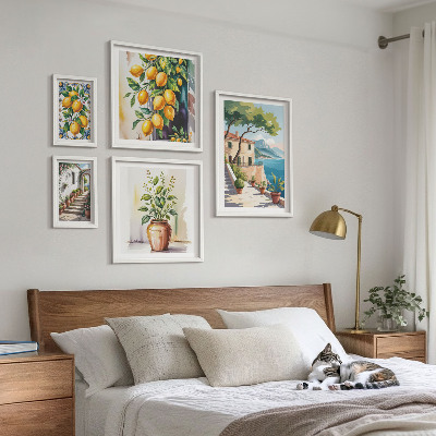 Tavelvägg med 5 tavlor Landskap med citrusträd och vegetation