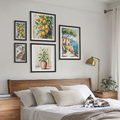 Tavelvägg med 5 tavlor Landskap med citrusträd och vegetation