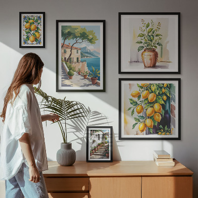 Tavelvägg med 5 tavlor Landskap med citrusträd och vegetation