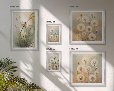 Set om 5 tavlor Blommotiv av trollsländor och maskrosor