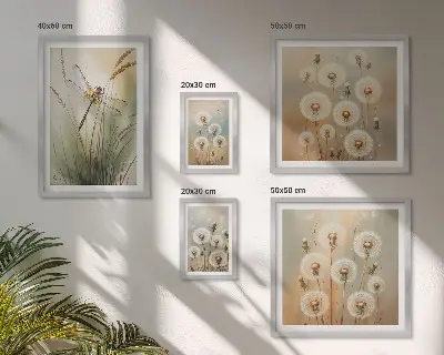 Blommotiv av trollsländor och maskrosor set om 5 tavlor