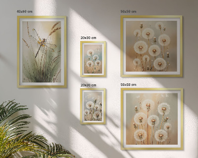Set om 5 tavlor Blommotiv av trollsländor och maskrosor