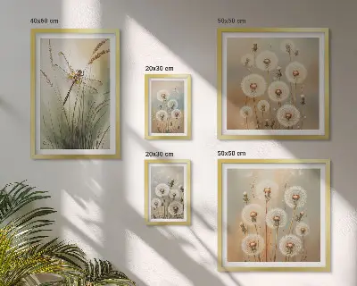 Blommotiv av trollsländor och maskrosor set om 5 tavlor