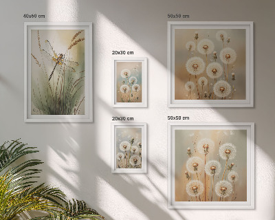 Set om 5 tavlor Blommotiv av trollsländor och maskrosor