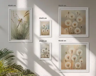 Blommotiv av trollsländor och maskrosor set om 5 tavlor