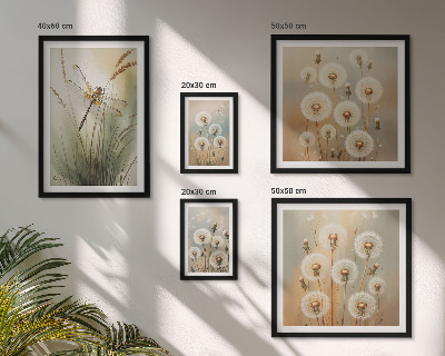 Set om 5 tavlor Blommotiv av trollsländor och maskrosor