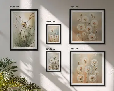 Blommotiv av trollsländor och maskrosor set om 5 tavlor