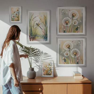 Tavelvägg med 5 tavlor Blommiga trollsländor i naturstil