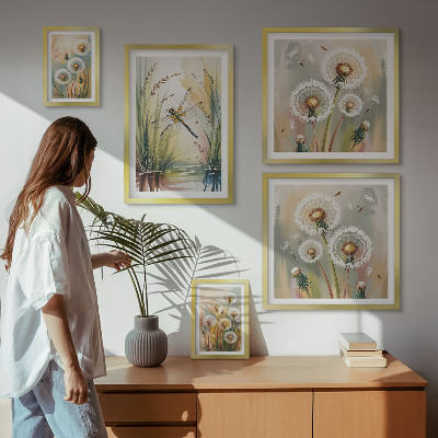 Tavelvägg med 5 tavlor Blommiga trollsländor i naturstil