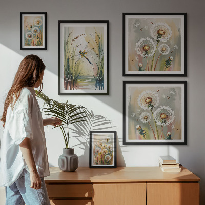 Tavelvägg med 5 tavlor Blommiga trollsländor i naturstil