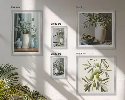 Gröna oliver och blommor i skandinavisk stil set med 5 tavlor