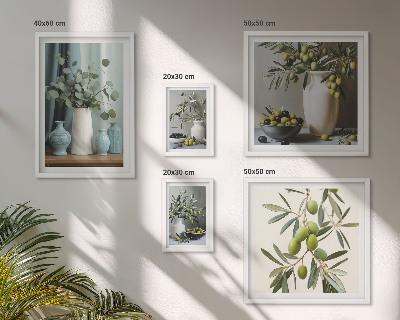 Set om 5 tavlor Gröna oliver blommor i skandinavisk stil