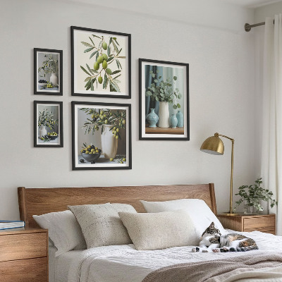 Set om 5 tavlor Gröna oliver blommor i skandinavisk stil