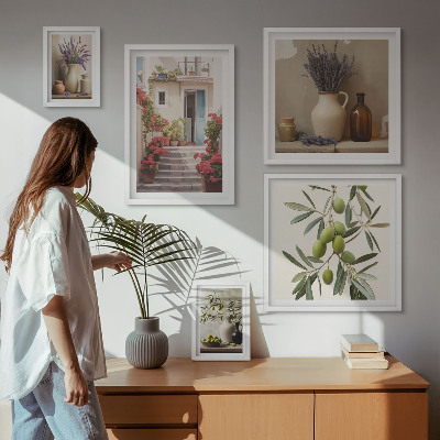 Väggdekoration tavelset Snygga interiörer blommor frukter