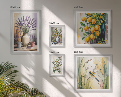 Väggdekoration tavelset Blommiga citronoliver Rustik