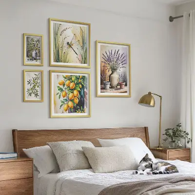 Tavelset med väggdekoration rustikt motiv med blommiga citroner och oliver