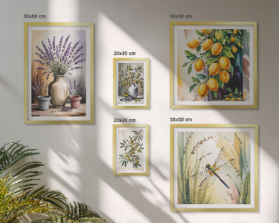 Väggdekoration tavelset Blommiga citronoliver Rustik