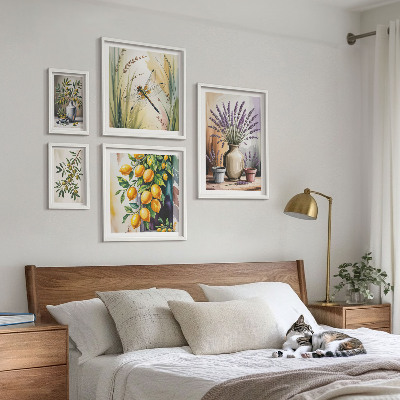 Väggdekoration tavelset Blommiga citronoliver Rustik