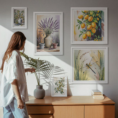 Väggdekoration tavelset Blommiga citronoliver Rustik