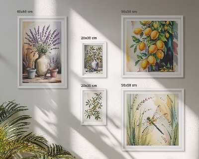 Väggdekoration tavelset Blommiga citronoliver Rustik