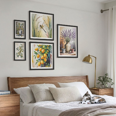 Väggdekoration tavelset Blommiga citronoliver Rustik