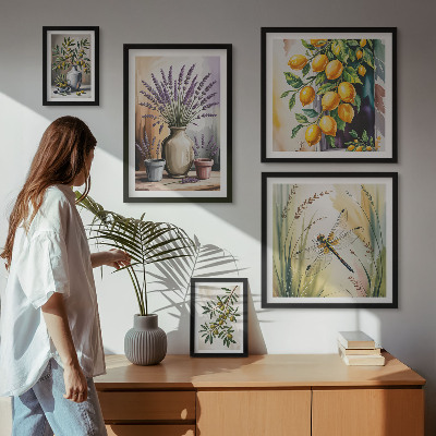 Väggdekoration tavelset Blommiga citronoliver Rustik