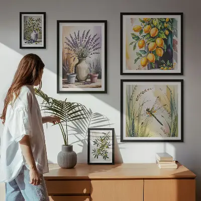 Tavelset med väggdekoration rustikt motiv med blommiga citroner och oliver