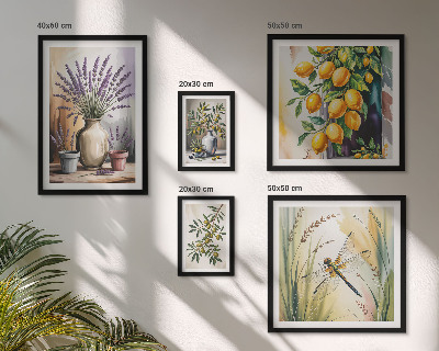 Väggdekoration tavelset Blommiga citronoliver Rustik