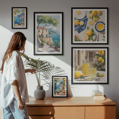 Set om 5 tavlor Citroner med en pittoresk utsikt
