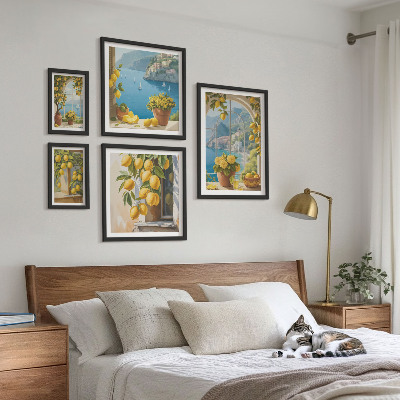 Tavelvägg med 5 tavlor Citron accenter Provence hav