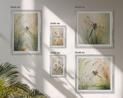 Tavelvägg med 5 tavlor Boho naturmotiv med trollsländor