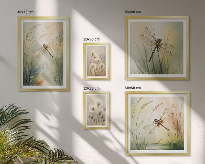 Tavelvägg med 5 tavlor Boho naturmotiv med trollsländor