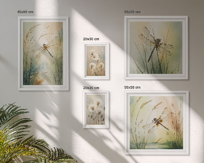 Tavelvägg med 5 tavlor Boho naturmotiv med trollsländor