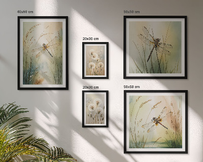 Tavelvägg med 5 tavlor Boho naturmotiv med trollsländor