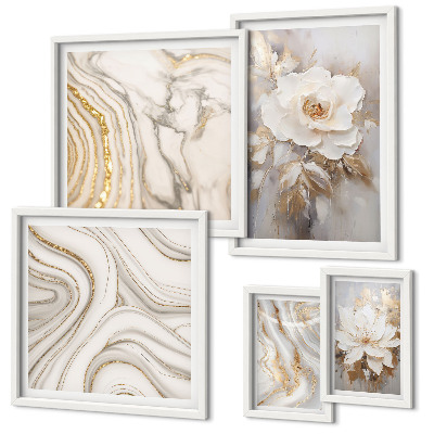 Set om 5 tavlor Abstrakta blommotiv, elegans