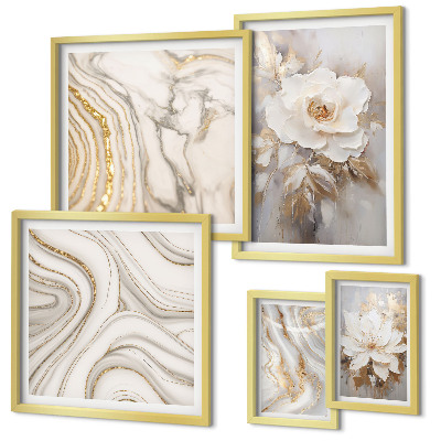 Set om 5 tavlor Abstrakta blommotiv, elegans