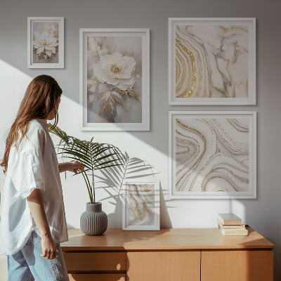 Set om 5 tavlor Abstrakta blommotiv, elegans