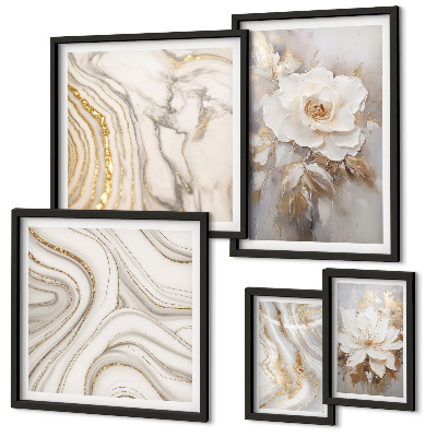 Set om 5 tavlor Abstrakta blommotiv, elegans