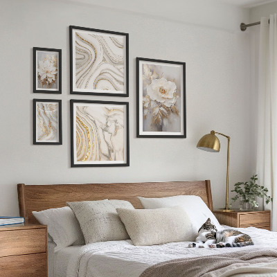 Set om 5 tavlor Abstrakta blommotiv, elegans