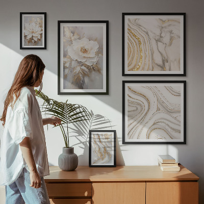 Set om 5 tavlor Abstrakta blommotiv, elegans