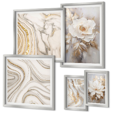 Set om 5 tavlor Abstrakta blommotiv, elegans