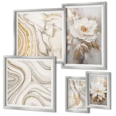 Abstrakta blommotiv set med 5 tavlor i elegant stil