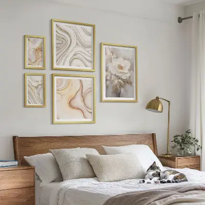 Tavelset med väggdekoration abstrakt blommotiv i elegant stil