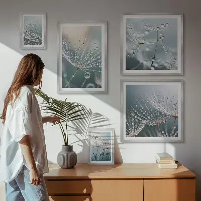 Daggdroppar minimalistiska växter set om 5 tavlor